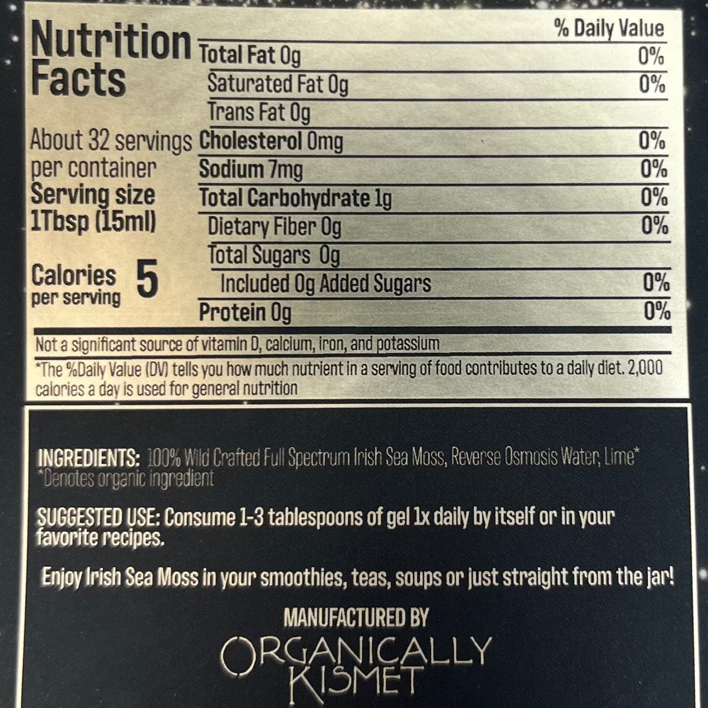 Organic Sea moss Gel Facts Sheet