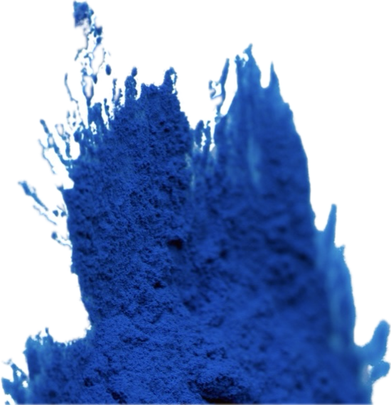 Blue powder with splashes on a white background