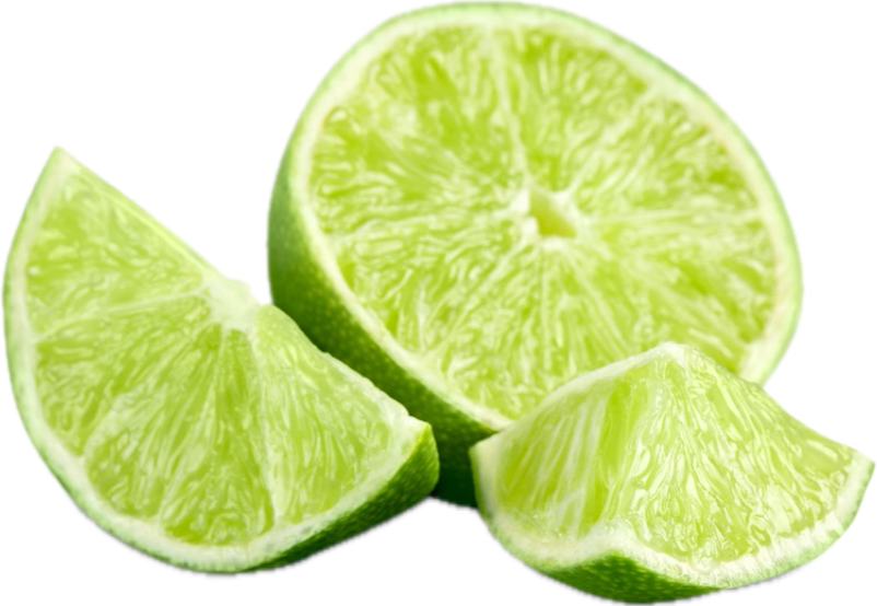 Fresh lime wedges – a key ingredient in Organically Kismet Blue Magik Sea Moss Gel, providing natural vitamin C, antioxidants, and alkalizing properties to support energy, hydration, and post-workout recovery.