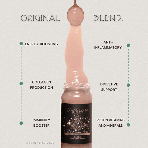Original Blend Sea Moss Gel by Organically Kismet — a mineral-rich natural gel that boosts energy, supports collagen production, strengthens immunity, aids digestion, reduces inflammation, and replenishes essential vitamins and minerals.